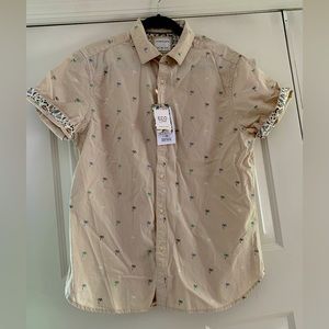 Men’s New Denim & Flower Short Sleeved Cotton Button Down